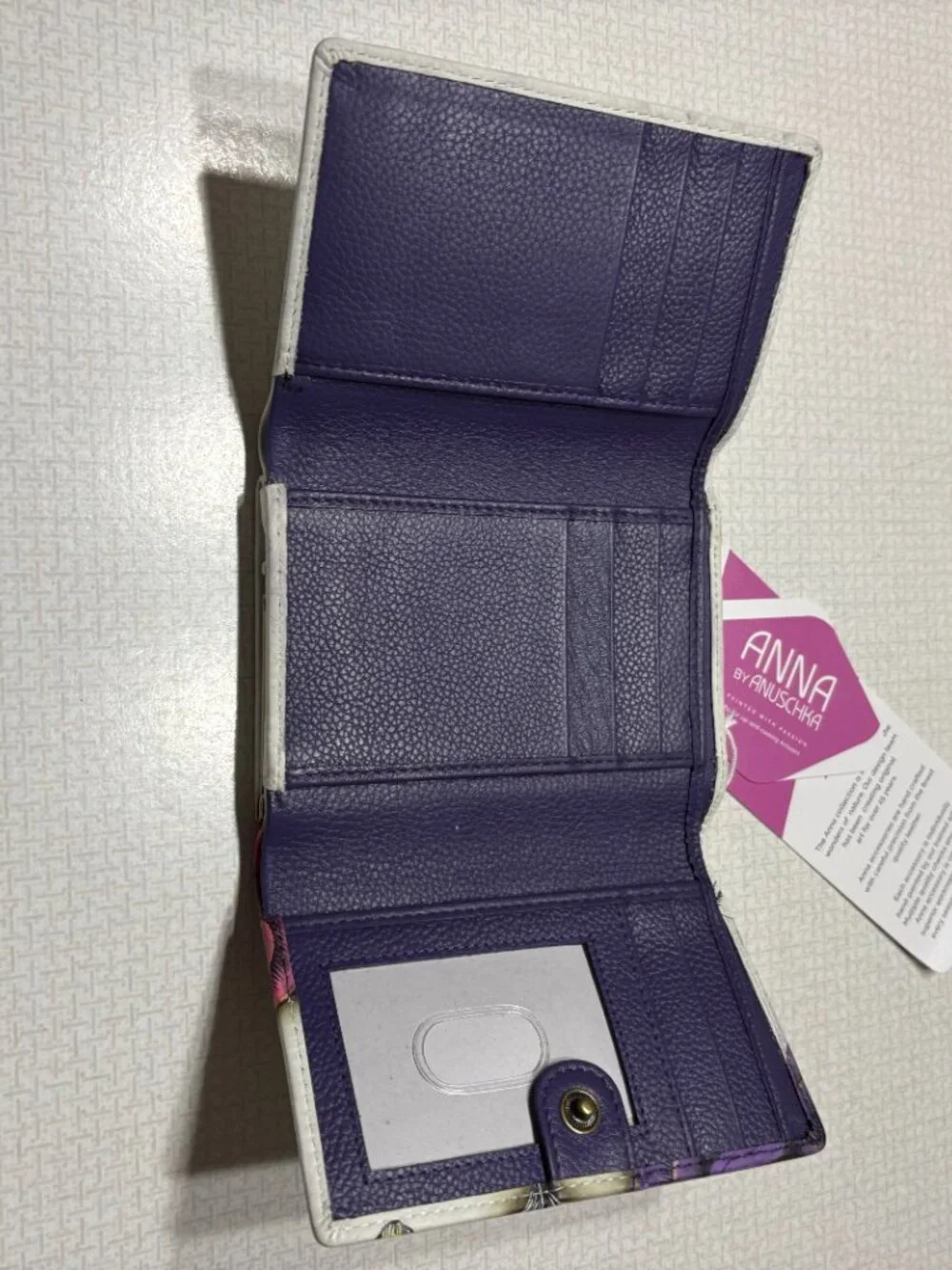 NWT Anna By Anuschka Trifold Wallet in Cream color with Red, Blue % Purple